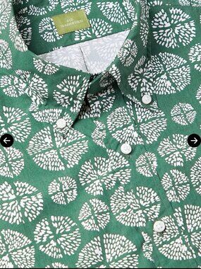 Sid Mashburn Shirt Mens Large Short Sleeve Green White Button Down Cotton Poplin